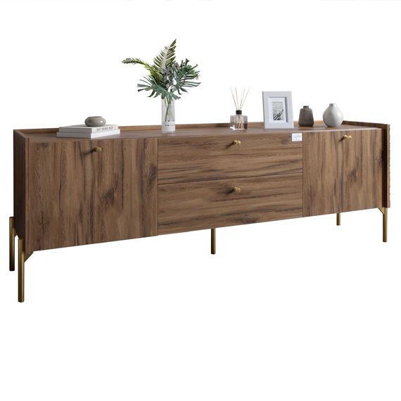 Тумба під телевізор з шухлядами LION Wood з золотими ніжками 180х50х40 см Дуб Ліворно (LION-043114) | Зображення 1