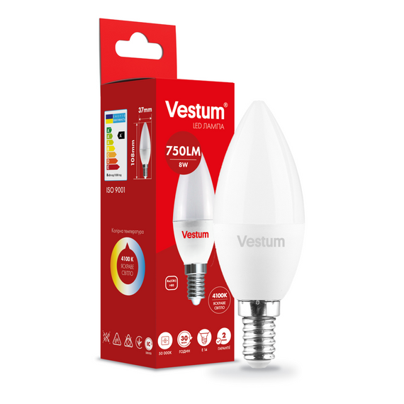 Світлодіодна лампа Vestum C37 8W 4100K 220V E14 1-VS-1311 | Зображення 2