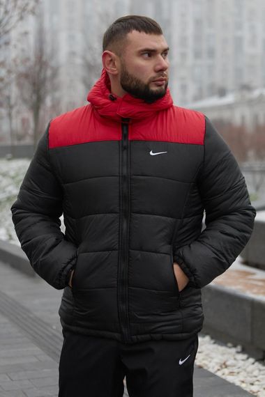 Комплект чоловічий Nike: куртка зимова "Frost" червоно-чорна + штани з тринитки утеплені чорні | Зображення 3