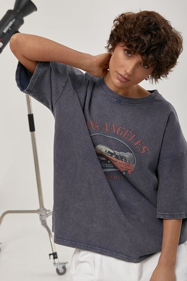 Футболка в стилі тай-дай із принтом авто - джинс цвет, ONE SIZE (є розміри) | Зображення 4