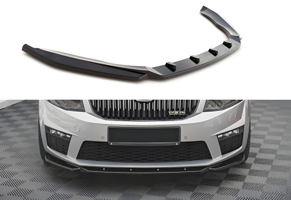 Передний лип-спойлер DPT V-2 (для RS, 2013-2017, черный глянец) для Skoda Octavia III A7