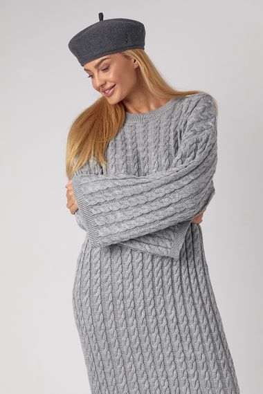 В'язана сукня міді з візерунками із косичок - сірий цвет, ONE SIZE (є розміри) | Зображення 1