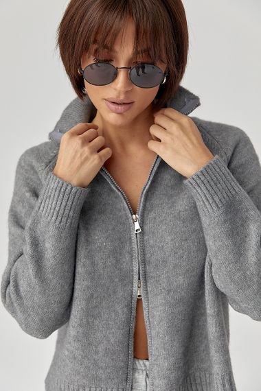 Короткий в'язаний кардиган на блискавці - сірий цвет, ONE SIZE (є розміри) | Зображення 4