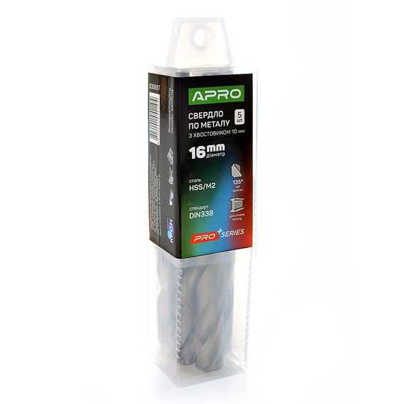 Свердло для металу HSS/M2 (6542) Ø 16,0 мм із хвостовиком Ø 10 мм (тубус, кратність5 шт.) PRO APRO 8306971 | Зображення 1