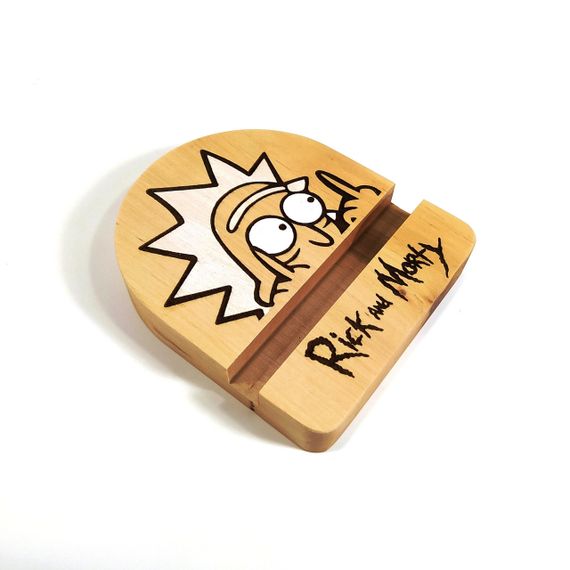 Підставка тримач під смартфон телефон планшет Rick and Morty 2 10х12х2 см Майстерня містера Томаса Дерево лак | Зображення 2