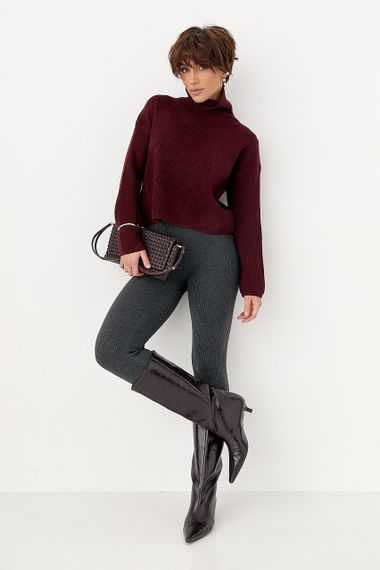 Базовий теплий гольф у рубчик - бордо цвет, ONE SIZE (є розміри) | Зображення 2