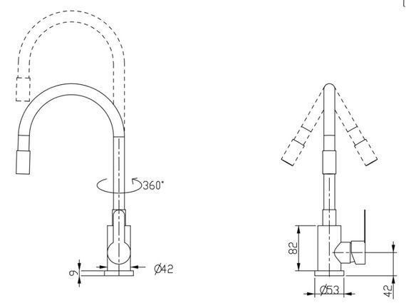 Змішувач для кухні Brinex Pure 015F3 з гнучким виливом Graphite/Grey BRIPUR015F3GRG | Зображення 1
