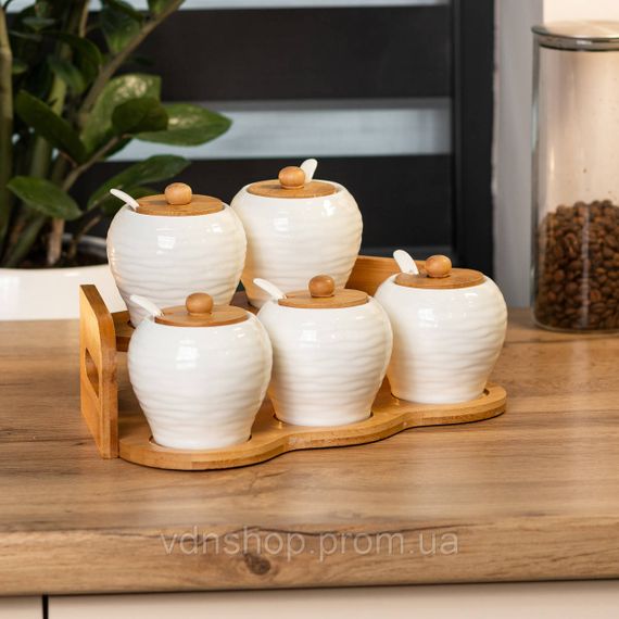 Набор банок для сыпучих продуктов из 5 штук по 250 мл фарфоровый HP1253 HP1253 | Зображення 1