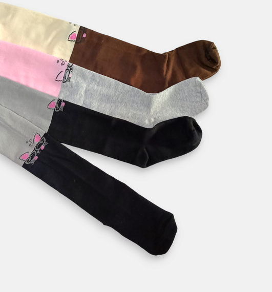 Колготки дитячі ТМ TwinSocks для дівчинки кішка з окулярами: сірий/чорний, молочний/шоколад, рожевий/сірий Молочний +шоколад, | Зображення 1