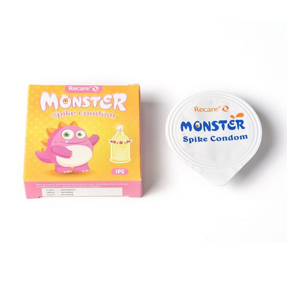 Насадка на член Recare Pink Monster Spike Condom (презерватив з кульками та вусиками) | Зображення 3