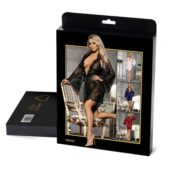 Мереживний халат Star Night з поясом та стрінгами, білий, XS-S Sex Aura | Зображення 6