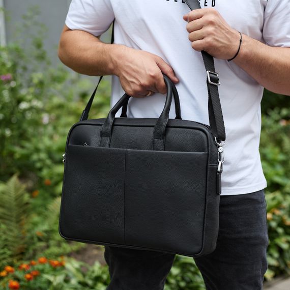 Мужской портфель на плечо 38х28х8.5, офисный кожаный мессенджер, мужская деловая сумка для города, черная | Зображення 1