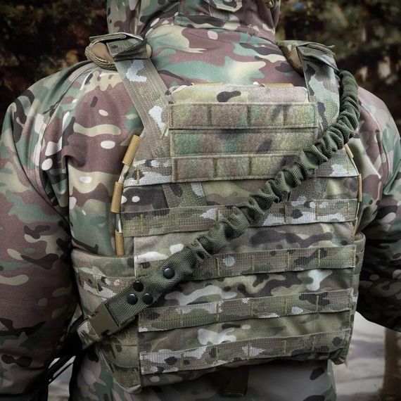 Ремінь одно/двоточковий з гумовим джгутом та карабіном мультикам / олива | Зображення 2