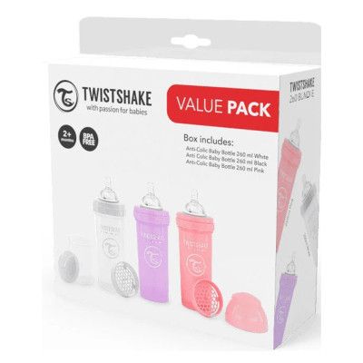 Набор для кормления новорожденных Twistshake Value Pack Pink из трех антиколиковых бутылочек 260 мл (78845) | Зображення 1