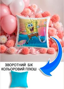Подушка плюшева Мерч Крафт Дизайн з принтом Спанч Боб блакитний плюш квадратна 33х33 см