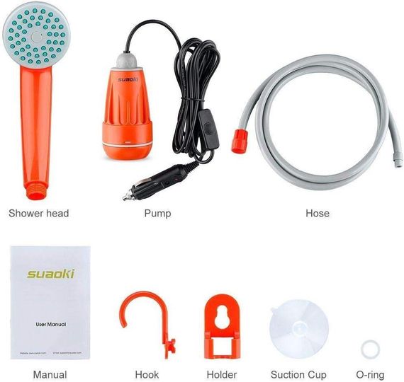Портативный душ для кемпинга 3,8 л/мин 12V насосом для автомобильного прикуривателя для походов и путешествий | Зображення 1