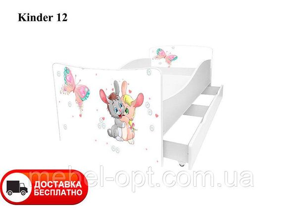 Дитяче ліжко Kinder 12 Зайчики, з ящиком для білизни