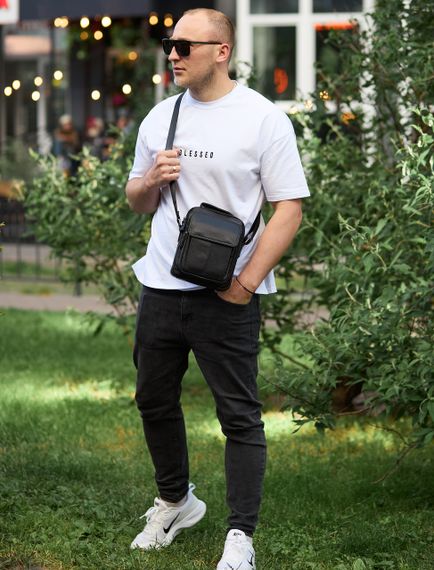 Сумка-барсетка чоловіча через плече шкіряна гладка чорна Tiding Bag TD-55467 | Зображення 9