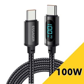 Кабель Essager PD 100W 5A Type-C to Type-C с дисплеем провод для быстрой зарядки и передачи данных