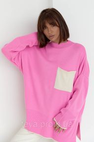 Жіноча кофта oversize з кишенею на грудях колір рожевий FL_000613