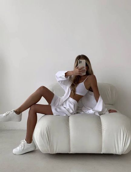 Женский летний костюм рубашка и шорты BF167 цвет белый, оверсайз 42/46 | Зображення 1