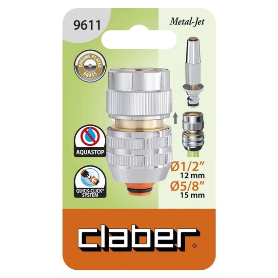 Конектор для поливального шлангу 1/2"-5/8" з системою "Aquastop" Claber Metal-Jet 9611 | Зображення 1