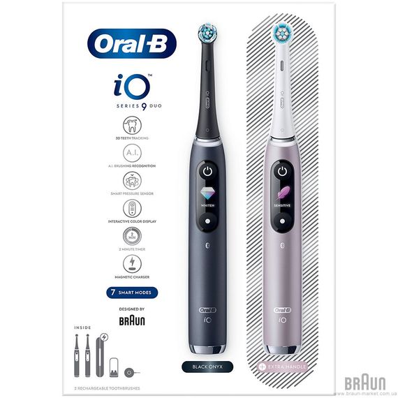 Електрощітки (пара) BRAUN Oral-B iO Series 9 DUO iOM9d.2J2.2AD Рожева+Чорна (2) | Зображення 1