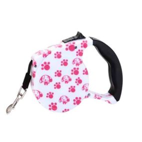 Поводок-рулетка 5м Retractable Dog Leash Белый с лапками