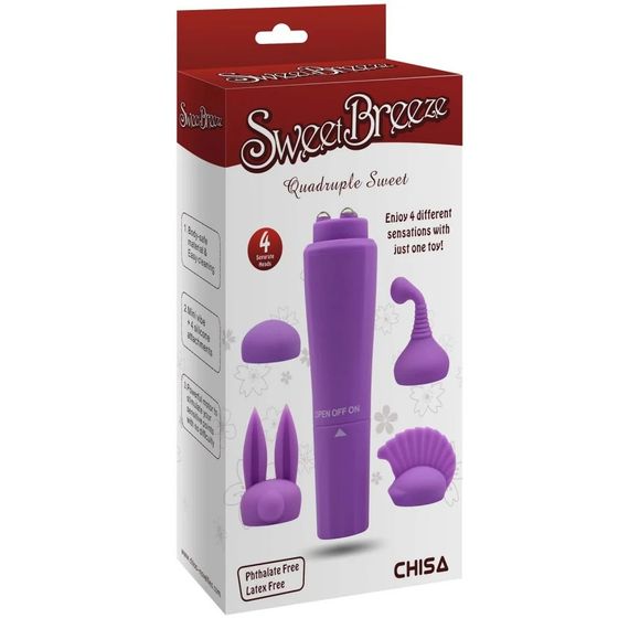 Вибро-стимулятор для клитора + 4 насадки Chisa Sweet Breeze, фиолетовый Sex Aura | Зображення 2