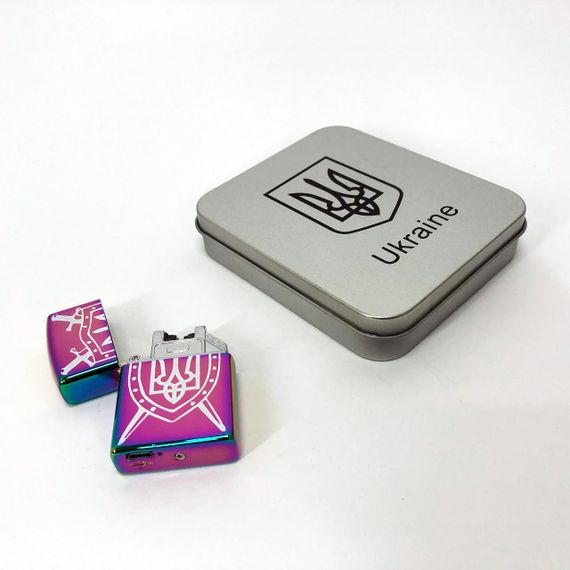 Дугова електроімпульсна запальничка USB Україна металева коробка HL-446. Колір: хамелеон | Зображення 5