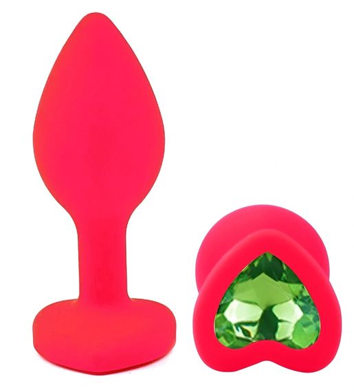 Анальна пробка EGZO Silicone Pink Heart Plug Green S, рожева силіконова, зелений кристал Sex Aura | Зображення 1
