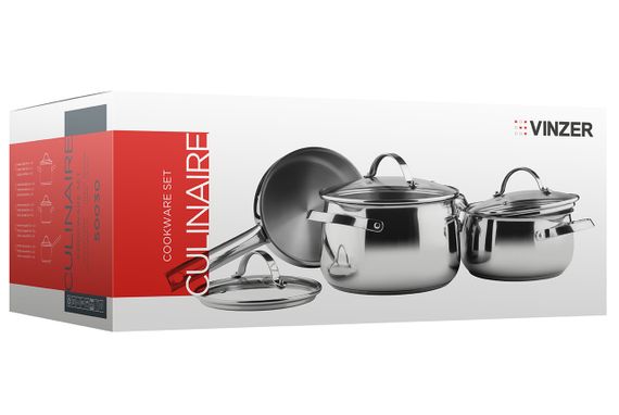Набор кухонной посуды Vinzer Culinaire 50030, 6 предметов нержавеющая сталь, для индукции | Зображення 6