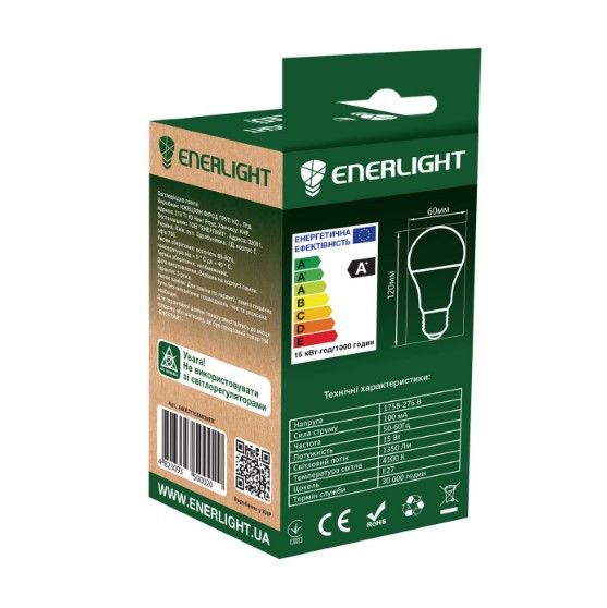 Лампа A60 15W E27 4100К 175-250V LED Enerlight | Зображення 1