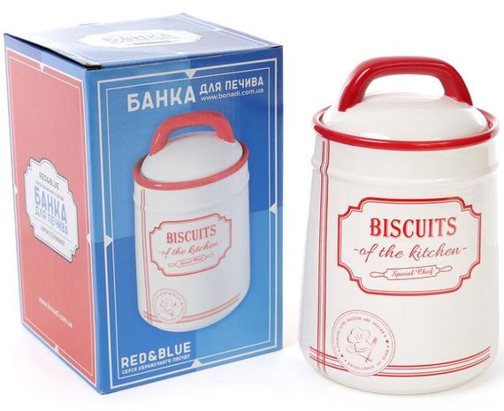 Банка керамічна Red&Blue BISCUITS 1250мл, для печива, червона | Зображення 1