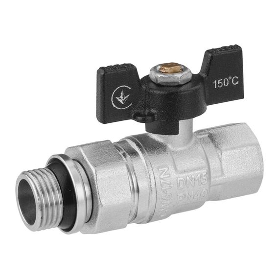 Кран-американка кульовий прямий Kroner 1/2" ВЗ PN40 метелик, нікельований (CV033220)