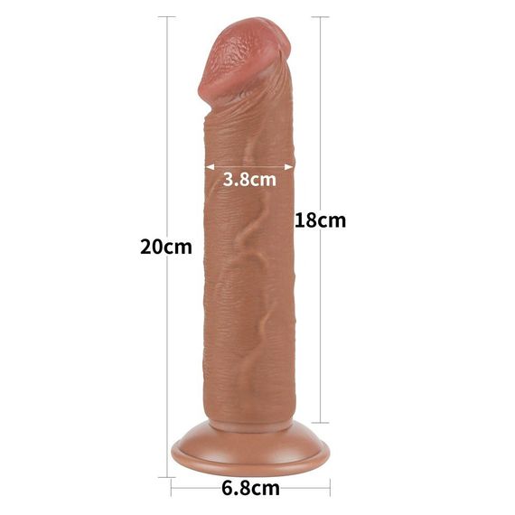 Фалоімітатор 8'' SLIDING SKIN DUAL LAYER DONG BROWN Sex Aura | Зображення 2