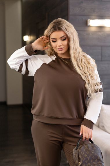 Женский спортивный костюм весна-осень свитшот и джоггеры GF7125 цвет коричневый, размер 46/48 | Зображення 2