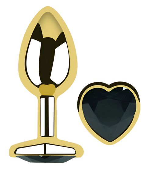 Анальна пробка з кристалом EGZO - Gold Heart Plug Black size S sexstyle | Зображення 1