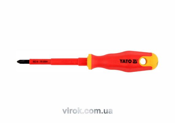 Викрутка хрестова діелектрична ізольована YATO : PH2 x 100 мм. VDE до 1000V [12/120]