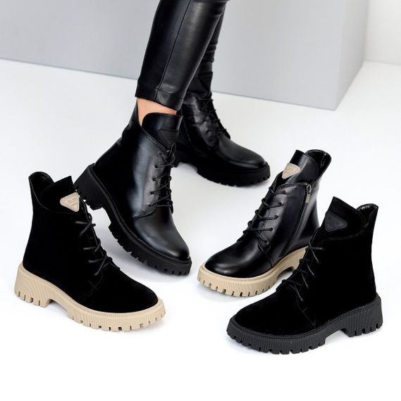 Круті чорні черевики повсякденні натуральна замша на бежевій підошві | Зображення 9