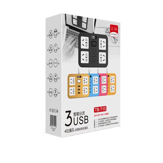 Мережевий фільтр ТВ-Т15, 4 розетки + 3 USB, з перемикачем, 2 м, перети арт.16929 | Зображення 1