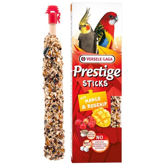 Ласощі для великих та середніх папуг Versele-Laga Prestige Sticks Parrots Mango & Rosehip, 2 шт х 70 гр