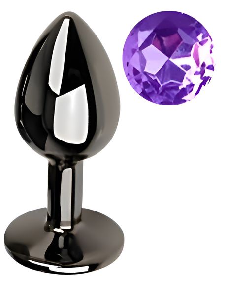 Анальна пробка з кристалом EGZO - Dark Gray Round Plug Purple, size S Sex Aura | Зображення 1