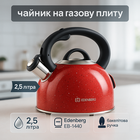 Кухонный чайник с ручкой и свистком Edenberg, Хороший чайник для газовой плиты с одинарным дном UD-14