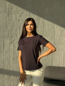 Женская летняя классическая футболка KV3333 цвет коричневый, размер 42/46 onesize