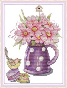 Набір для вишивання за нанесеною на канву схемою  "Bird and Vase ".AIDA 14CT printed , 28*35 см