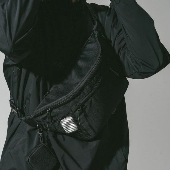 Якісна велика сумка -  бананка на 8 кишень, чоловіча жіноча поясна сумка, чорна з тканини | Зображення 3