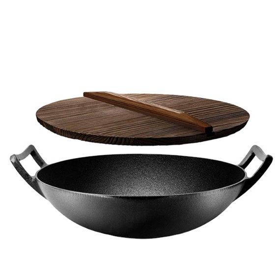 Чавунний вок (казан) 35.5*10см з дерев''яною кришкою GRILLI 9637 Код: 009637 | Зображення 1