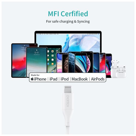 Дата кабель USB-С to Lightning 1.0m USB2.0 30W MFI Choetech (IP0040-WH) | Зображення 4