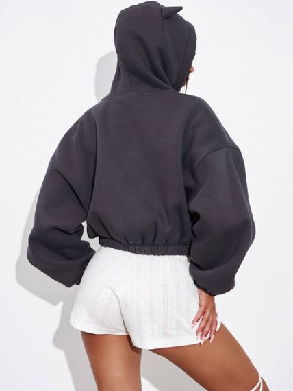 Женское теплое укороченное худи на флисе с рожками LU607, цвет темно-серый (графит), размер 42/44 | Зображення 4